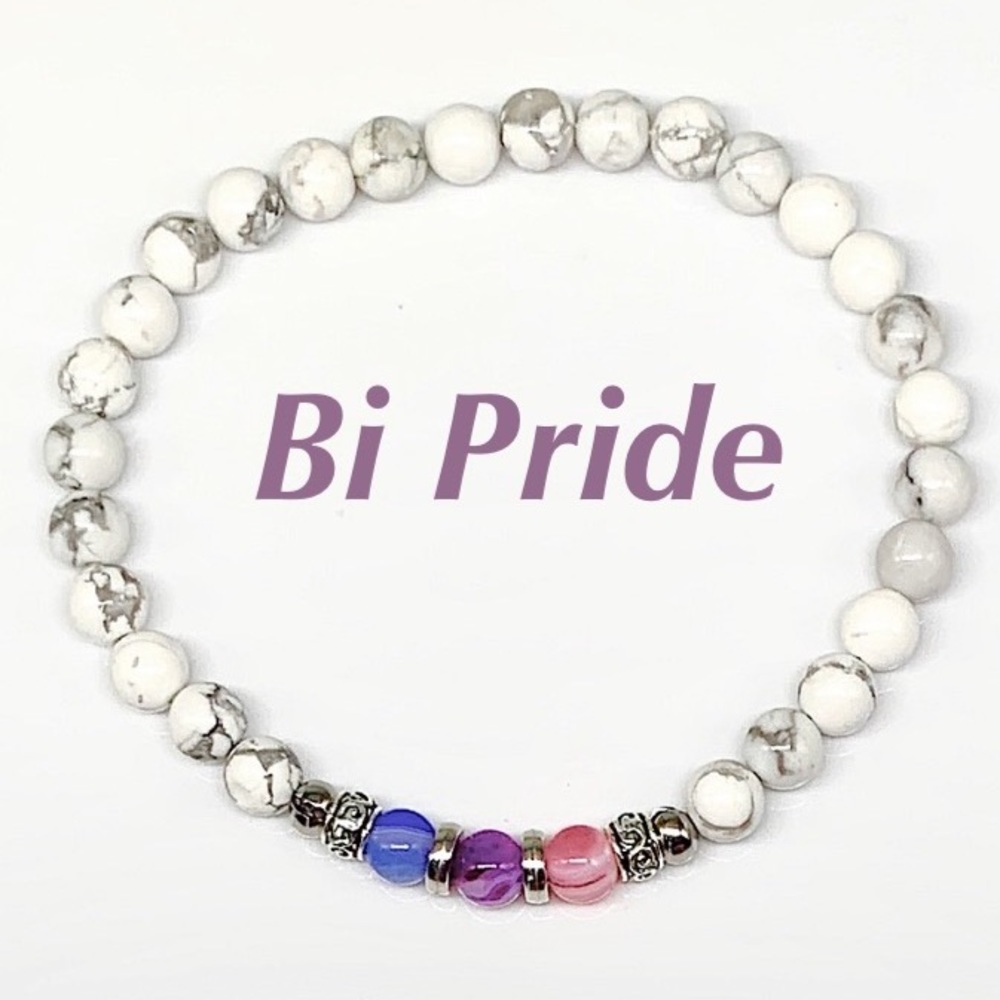 🌈BI PRIDE Bracelet, Bisexual, LGBTQ, Rainbow, White Marble